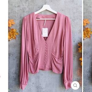 Free PEOPLE Pink Button-Down Women's Top
